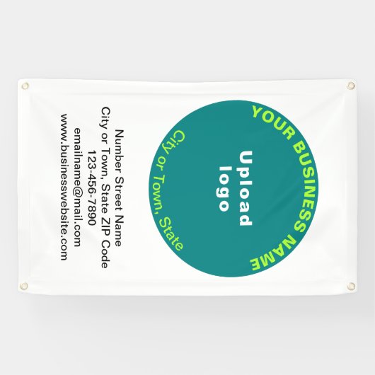 ティール(緑がかった色)グリーンラウンドビジネスブランドオンポートレート 横断幕 (横)