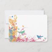 ティール（緑がかった色）グリーンラズベリー金ゴールド野生のフラワーバード結婚ズ 出欠カード (裏面)