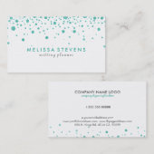 ティール(緑がかった色)グリーンランダムドットサイズデザインオン白 名刺 (正面/裏面)