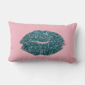 ティール(緑がかった色)グリーンリップグリッターパステルピンク美しいキス ランバークッション (裏面)