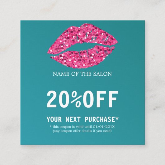 ティール（緑がかった色）グリーンリップ美しいサロン割引カード 割引カード (正面)