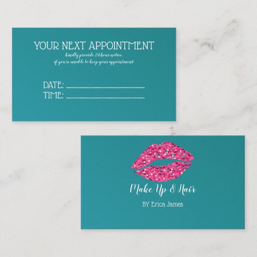 ティール(緑がかった色)グリーンリップ美しいサロン 予約カード (正面/裏面)