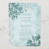 ティール（緑がかった色）グリーンリトリックカトリック成体結婚塊 招待状 (正面/裏面)