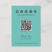 ティール（緑がかった色）グリーンリーフQRジュエリーヘアクリップ表示カード コーリングカード (裏面)