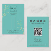 ティール（緑がかった色）グリーンリーフQRジュエリーヘアクリップ表示カード コーリングカード (正面/裏面)