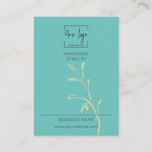 ティール（緑がかった色）グリーンリーフQRファッションジュエリー表示カード コーリングカード (正面)