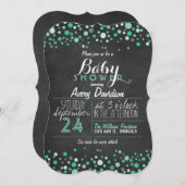 ティール（緑がかった色）グリーンレトロシャルボードベビーシャワー 招待状 (正面/裏面)