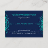 ティール(緑がかった色)グリーンレースのダークブルー背景 名刺 (裏面)