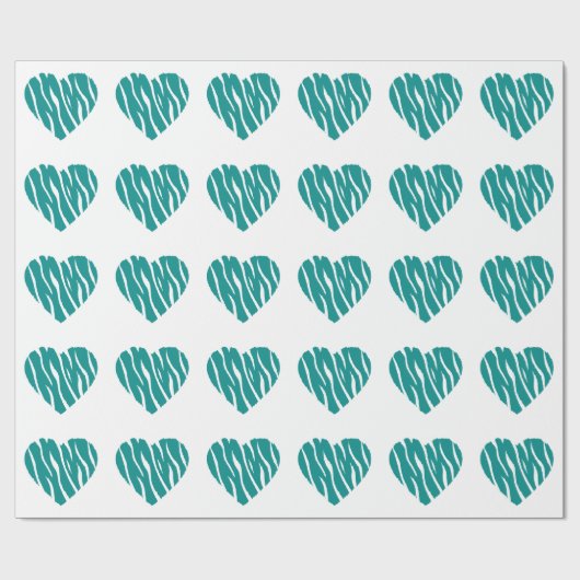 ティール(緑がかった色)グリーンワイルドハート ラッピングペーパー (フラット)
