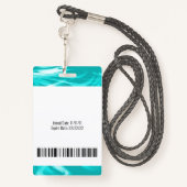 ティール(緑がかった色)グリーン大理石フォトバーコードロゴ医療スタッフ バッジ (裏面ランヤード)