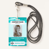 ティール(緑がかった色)グリーン大理石フォトバーコードロゴ医療スタッフ バッジ (正面ランヤード)