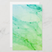 ティール(緑がかった色)グリーン大理石、水彩抽象芸術パターン 便箋 (正面/裏面)
