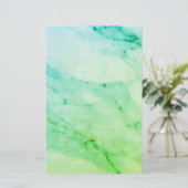ティール(緑がかった色)グリーン大理石、水彩抽象芸術パターン 便箋 (スタンド正面)