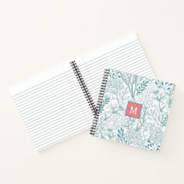 ティール（緑がかった色）グリーン春フローラモノグラム ノートブック