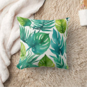 ティール(緑がかった色)グリーン熱帯離れズパームフロンズリーフ クッション (ブランケット)