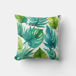 ティール（緑がかった色）グリーン熱帯離れズパームフロンズリーフ クッション