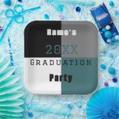 ティール（緑がかった色）グリーン白黒カスタム卒業党 ペーパープレート (パーティー)