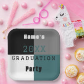 ティール(緑がかった色)グリーン白黒カスタム卒業党 ペーパープレート (パーティー)