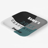 ティール(緑がかった色)グリーン白黒カスタム卒業党 ペーパープレート (傾斜あり)