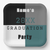 ティール(緑がかった色)グリーン白黒カスタム卒業党 ペーパープレート (正面)