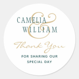 ティール（緑がかった色）グリーン結婚金ゴールドの写真ありがとうギフトラベル ラウンドシール