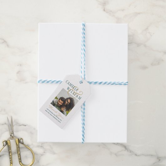 ティール（緑がかった色）グリーン結婚金ゴールドの写真ありがとう ギフトタグ (より糸付き)