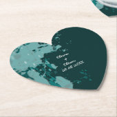ティール(緑がかった色)グリーン絵を描(ばちゃばちゃ)跳ねるハート型コースター ペーパーコースター (アングル)