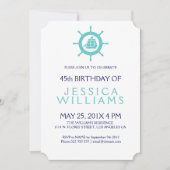 ティール（緑がかった色）グリーン航海のボートホイール誕生日パーティー 招待状 (正面)