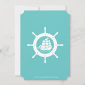 ティール(緑がかった色)グリーン航海のボートホイール誕生日パーティー 招待状 (裏面)