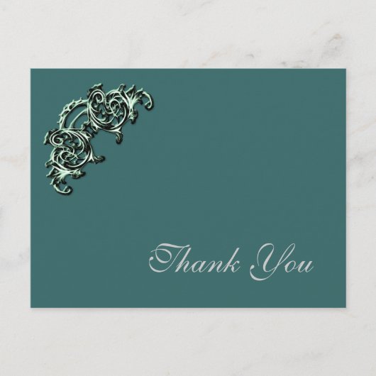 ティール(緑がかった色)グリーン装飾フォトサンキューカード ポストカード (正面)