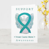 ティール(緑がかった色)グリーン認識度リボンエンジェルカスタマイズカード カード (黄色い花)
