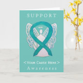 ティール（緑がかった色）グリーン認識度リボンエンジェルカスタマイズカード カード (黄色い花)