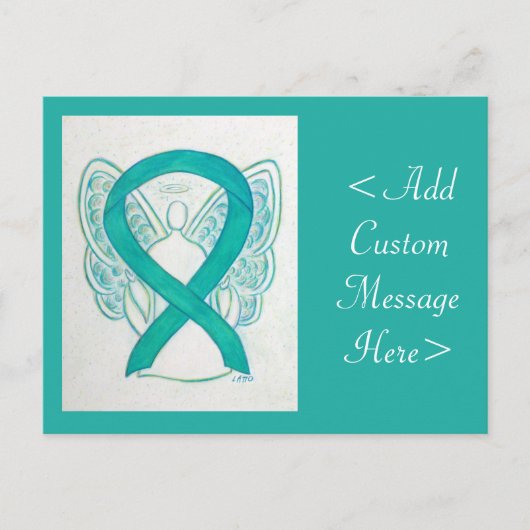 ティール(緑がかった色)グリーン認識度リボンエンジェルポストカード ポストカード (正面)