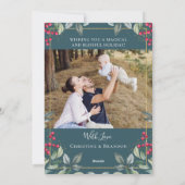 ティール(緑がかった色)グリーン金ゴールドクリスマスホリーベリー2写真 シーズンカード (裏面)