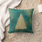 ティール(緑がかった色)グリーン金ゴールドグリッタースパークルクリスマスツリー クッション (ブランケット)