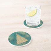 ティール（緑がかった色）グリーン金ゴールドグリッタースパークルクリスマスツリー コースター (側面)