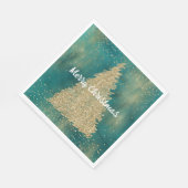 ティール（緑がかった色）グリーン金ゴールドグリッタースパークルクリスマスツリー スタンダードランチョンナプキン (角)