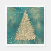 ティール(緑がかった色)グリーン金ゴールドグリッタースパークルクリスマスツリー スタンダードランチョンナプキン (正面)