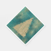 ティール(緑がかった色)グリーン金ゴールドグリッタースパークルクリスマスツリー スタンダードランチョンナプキン (角)