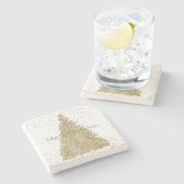 ティール（緑がかった色）グリーン金ゴールドグリッタースパークルクリスマスツリー     ストーンコースター (横)