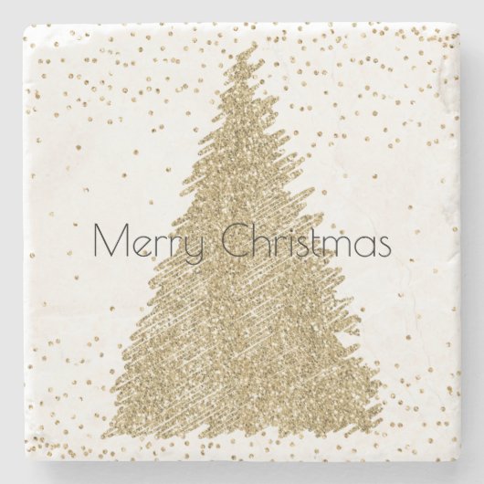 ティール（緑がかった色）グリーン金ゴールドグリッタースパークルクリスマスツリー     ストーンコースター (正面)