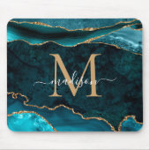 ティール（緑がかった色）グリーン金ゴールドスパークルアゲエードモノグラム マウスパッド (正面)