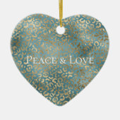 ティール（緑がかった色）グリーン金ゴールドヒョウ印刷 セラミックオーナメント (正面)