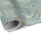 ティール（緑がかった色）グリーン金ゴールドヒョウ印刷 ラッピングペーパー (ロールコーナー)