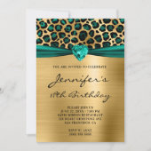 ティール（緑がかった色）グリーン金ゴールドヒョウ箔ハート18誕生日 招待状 (正面)