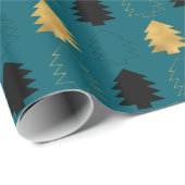 ティール（緑がかった色）グリーン金ゴールドブラッククリスマスツリー ラッピングペーパー (ロールコーナー)