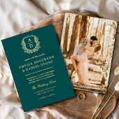 ティール(緑がかった色)グリーン金ゴールドリーフィクレストフォト結婚ズ 箔招待状