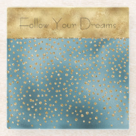 ティール（緑がかった色）グリーン金ゴールドルクセグラムグリッタードット   ガラスコースター