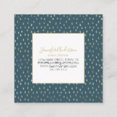 ティール（緑がかった色）グリーン金ゴールドレインドロップモダントレンディーモノグラム スクエア名刺 (裏面)