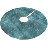 ティール（緑がかった色）グリーン金ゴールド星 ブラッシュドポリエステルツリースカート (アングル)